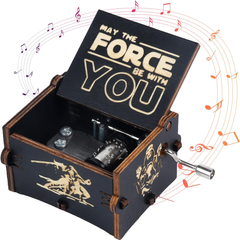 Caja de música de Star Wars - Caja de música vintage de madera grabada con manivela. Regalo ideal para cumpleaños, Navidad, San Valentín y Acción de Gracias. Melodía de Star Wars.