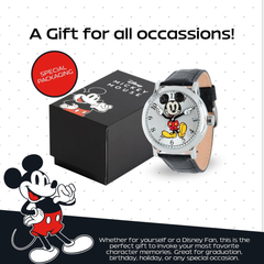 Disney Mickey Mouse - Reloj de pulcera con manos articuladas para hombres - Reloj clásico de Mickey para hombres, - Elegante reloj con esfera blanca y caja plateada.