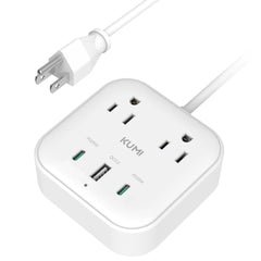 Kumi - Puerto cargador USB de 45 W con 2 toma corrientes, 3 puertos USB (PD de 25 W), cable de 5 pies, protector de sobretensión, apta para teléfonos iOS Android