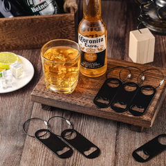 Set de 3 llaveros destapadores planos, de acero inoxidable, abrebotellas de 3.5 x 1.3 pulgadas, destapador plano con llavero para hombres, mujeres, barman, cocina, bar, restaurante, color negro.
