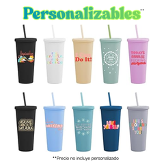 CAPIJIONG Vasos con pajlla doble capa de 23.7 fl oz/24oz con gran capacidad, vasos con pajilla, color simple y puro - verde menta mate.