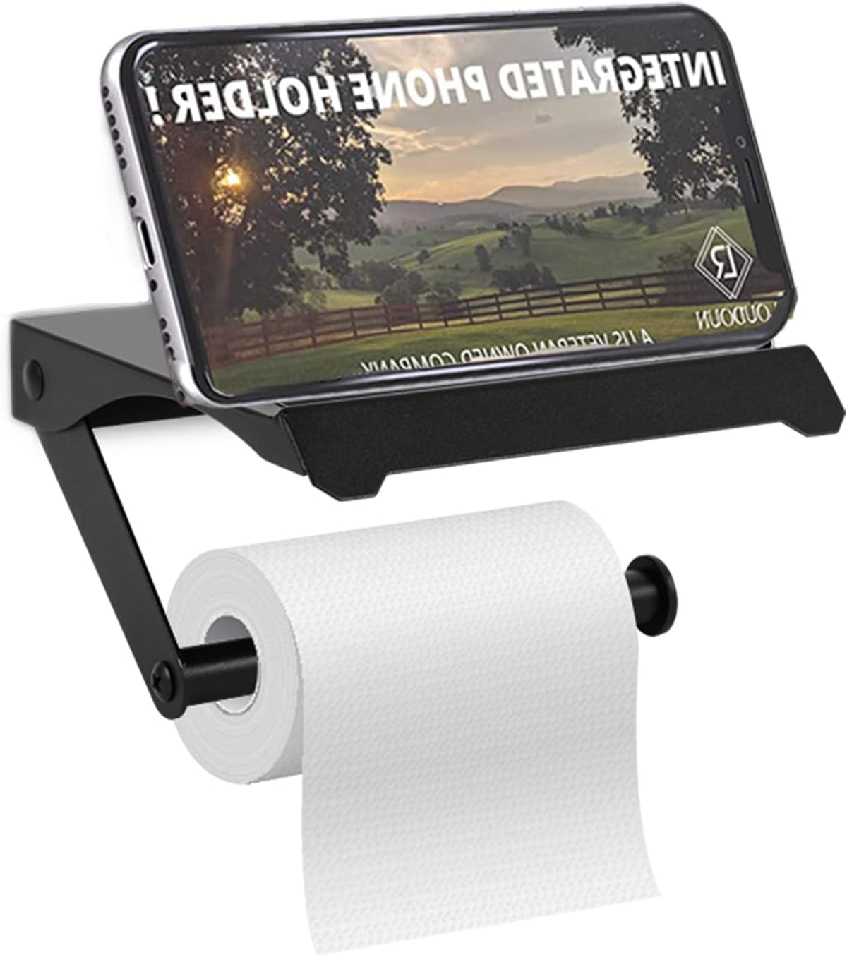 Gunoze - Portarrollos de papel higiénico de metal de alta calidad para montaje en pared con estante para teléfono, soporte de papel ajustable en 45° color negro mate