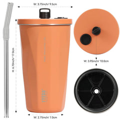 Vaso de 20 onzas con popote y tapa, taza de café de acero inoxidable de 20.3 fl oz, Taza de viaje aislada