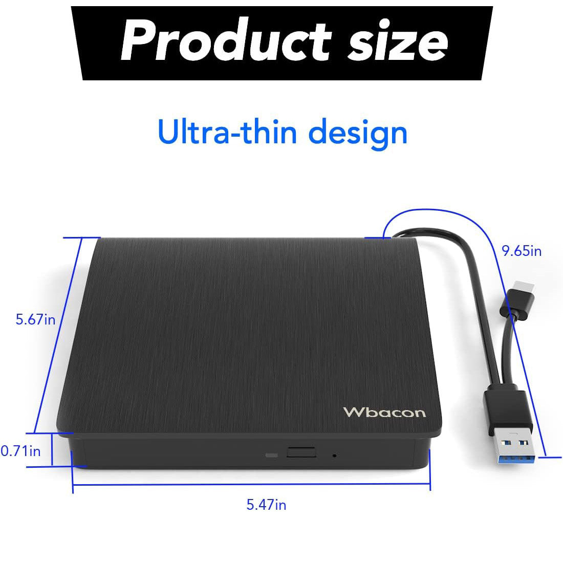 Unidad de DVD Externa USB 3.0 y Tipo C, Unidad Optica de CD/DVD +/-RW, grabadora de CD de DVD Delgada Portátil, Windows 11/10/7 Mac OS Linux OS