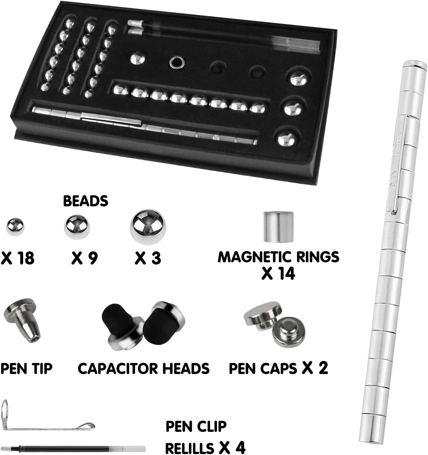 Pluma Bolígrafo Magnético Anti Estrés 3 en 1 Para Niños Adolescentes y Adultos Color Plateado