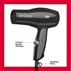 Revlon Secador de Pelo Compacto | Diseño Ligero de 1875 W, Perfecto para viajes, (negro)