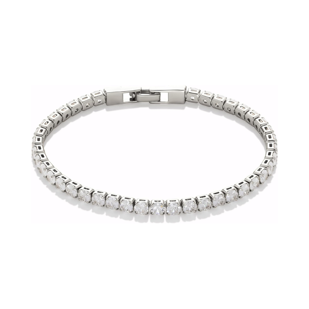 Pulsera para dama chapada en plata esterlina con circonita cúbica. Largo de 7.5 pulgadas.