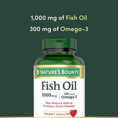 Aceite de pescado Omega 3 de Nature’s Bounty, apoya la salud cardíaca, 1000 mg, cápsulas blandas de liberación rápida, 145 unidades.