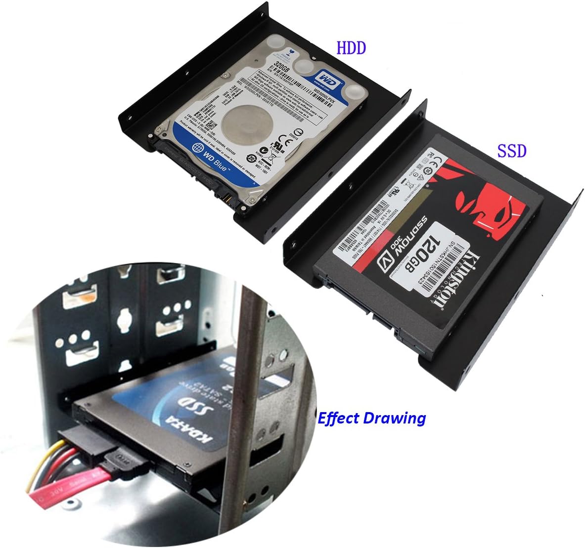 Adaptador de disco duro de 2.5 a 3.5, soporte de montaje metalico SNANSHI SSD, adaptador de 2.5 a 3.5 para PC SSD (paquete de 2)