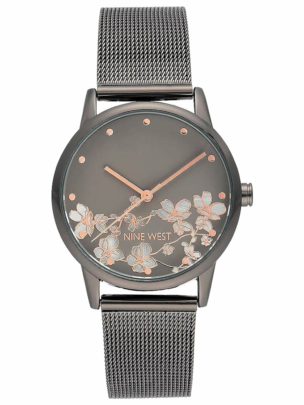 Nine West - Reloj De Pulsera Para Mujer Color Titanio Con Flores