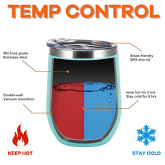 Vaso para vino de acero inoxidable con tapa, de 12 onzas, pared doble aislada al vacío, para café, vino, cócteles, helado, con tapa.