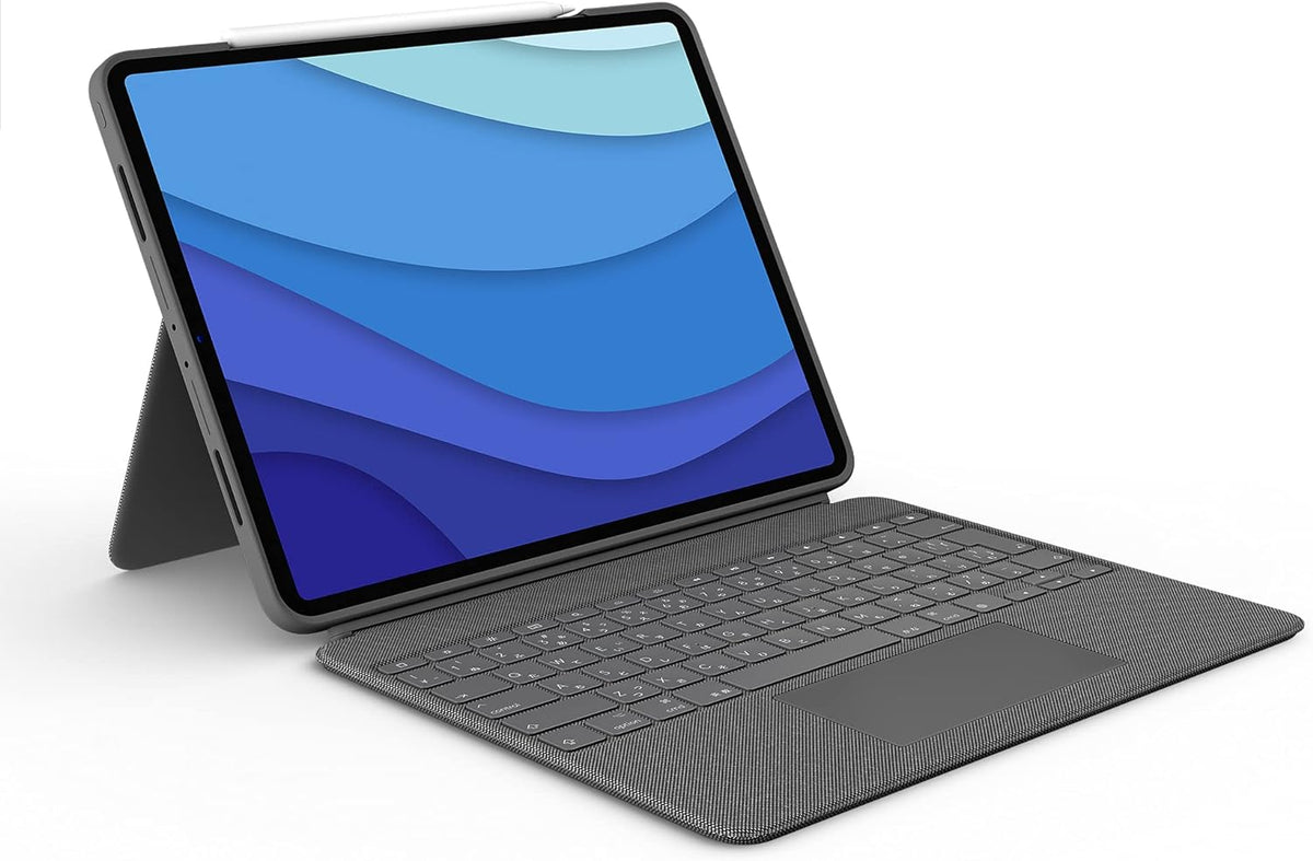 Logitech Combo Touch - Funda con teclado retroiluminado desmontable y soporte para iPad Pro 12.9 pulgadas (5ª generación), haz clic donde sea en el trackpad, tecnología Smart Connector, color gris oxford