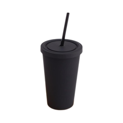 Vaso con pajilla, doble capa, adecuado para usar en verano una variedad de bebidas. Color Negro