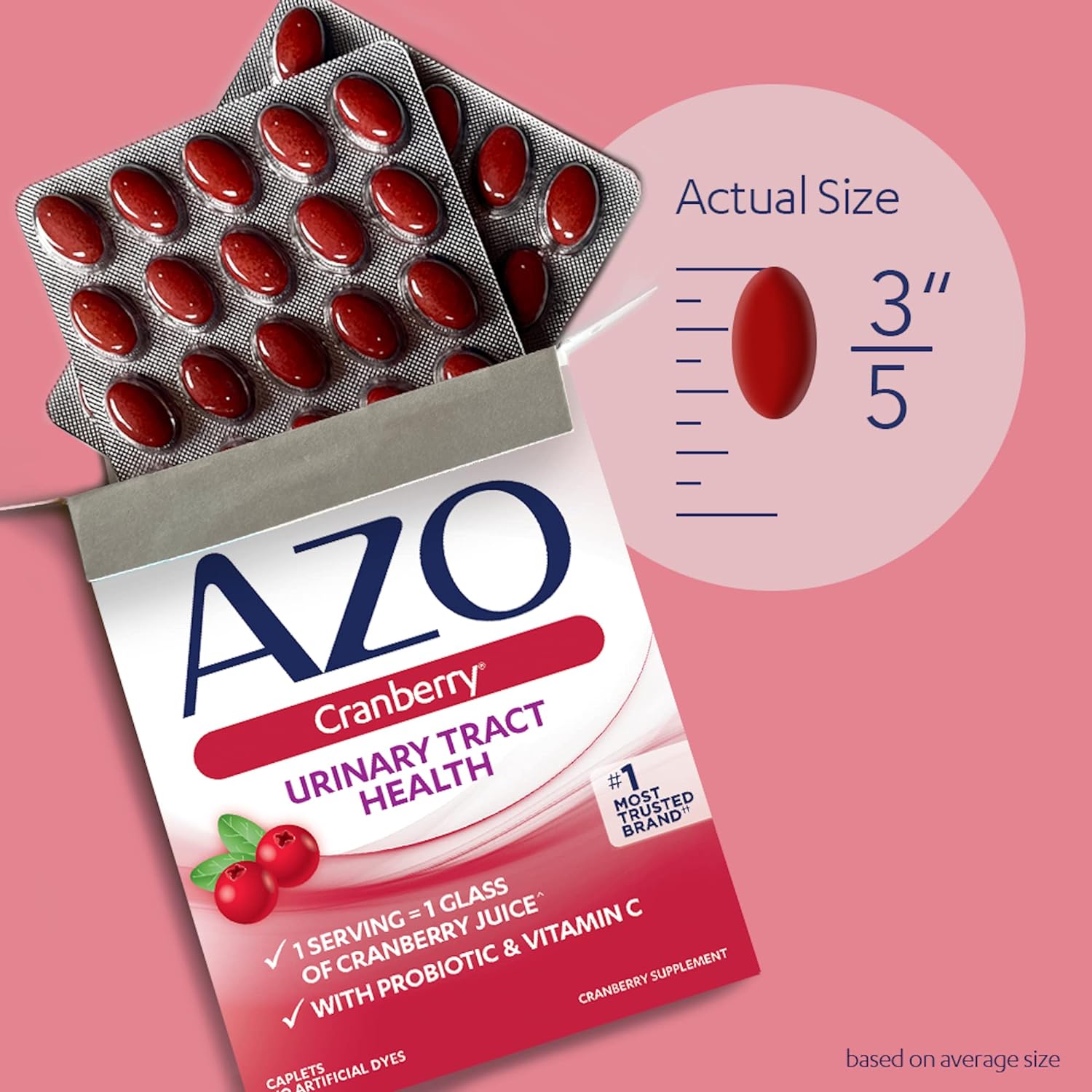 Suplemento para la salud del tracto urinario de arándano AZO, 1 porción = 1 vaso de jugo de arándano, pastillas de arándano sin azúcar. Suplemento de Píldoras Cranberry Para La Salud del Tracto Urinario.