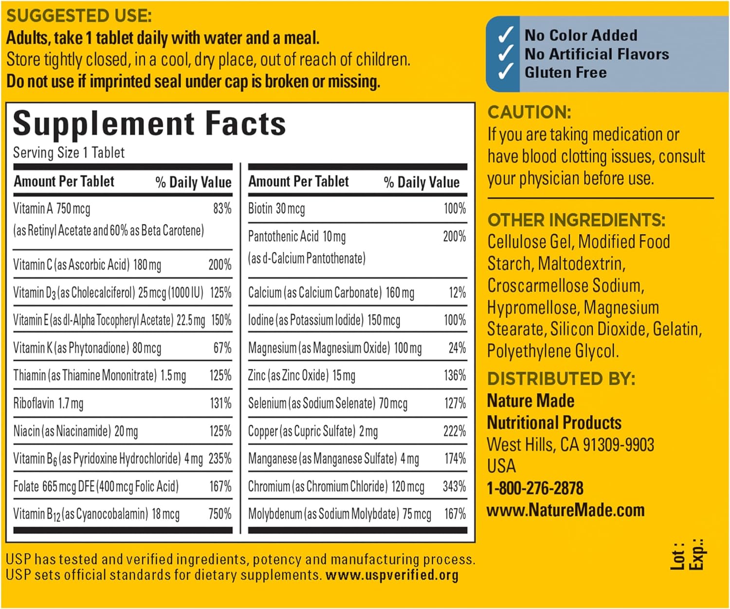 Suplemento multivitamínico para hombre. Tabletas de multivitaminas marca Nature Made para hombre, Presentación de 90 tabletas para complementar la nutrición diaria.