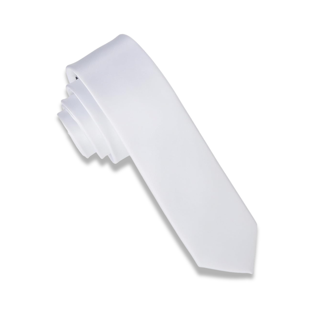 Skinny Tie para Hombres y Mujeres de 2" (5 cm) de ancho. Corbata delgada, color blanco sólido. Corbata para Look Formal.