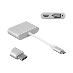 Adaptador Multipuerto tipo USB C a HDMI + VGA. Base inteligente de ultra alta definición con VGA. Color plateado.