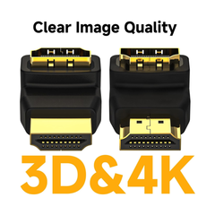 Adaptador HDMI chapado en oro de 90° a 270° - Paquete de 2, ángulo recto, vertical, forma de L, compatible con 4K@120Hz, de Macho a Hembra. Soporta 3D&4K.