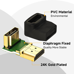 Adaptador HDMI chapado en oro de 90° a 270° - Paquete de 2, ángulo recto, vertical, forma de L, compatible con 4K@120Hz, de Macho a Hembra. Soporta 3D&4K.