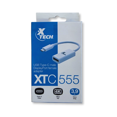 Cable Adaptador USB Tipo C Macho a Displayport Hembra. XTC 555. Marca Xtech. Color Blanco. 3.9 Pulgadas (10 cm) de largo.