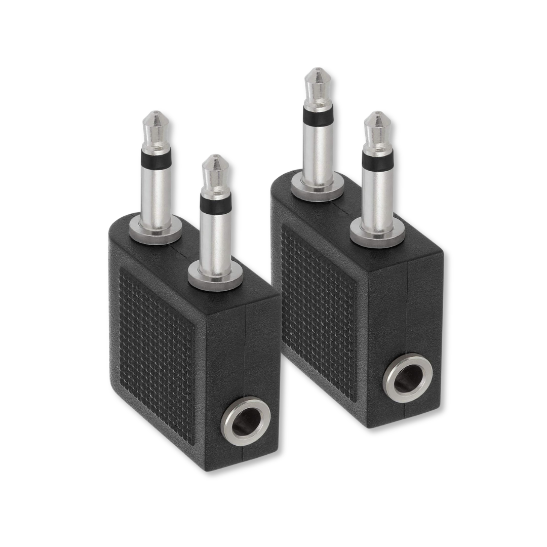 Set de 2 Adaptadores Jack de avión de audio dual de 0.138 in macho a 0.138 in hembra, adaptador de audio estéreo para auriculares (de vuelo, de avión, de aerolínea)