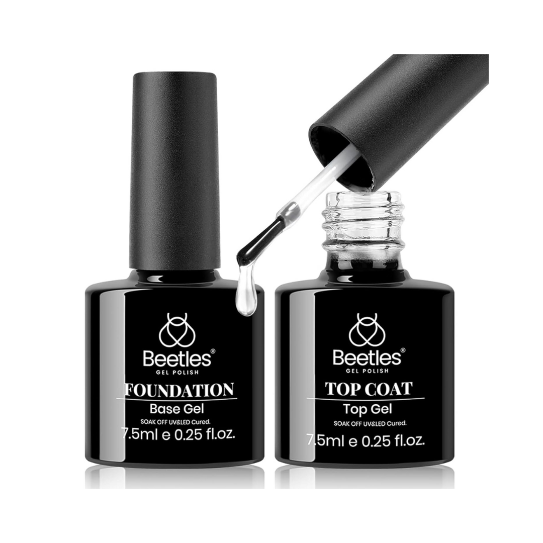 Set marca Beetles 2 piezas - Gel constructor 2 en 1 y Top, UV LED. BASE – TOP COAT para esmalte en gel. Presentación: bote de 7.5 ml. (0.25 fl oz) cada uno.