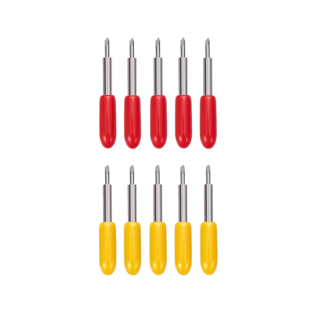 Set de 10 cuchillas de corte de repuesto para Cricut Explore Air 2/Air 3/Maker/Maker 3/Expression, 5 cuchillas estándar de 45°, 5 cuchillas de punta fina de 30°. Set de 10 cuchillas de repuesto para ploter de corte.