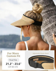 Visera solar para mujer, marca FURTALK, visera plegable de fibra para mujer, ideal para verano, para usar con cola de caballo, playa, viajes, actividades en el exterior. Con protección UPF 50+.
