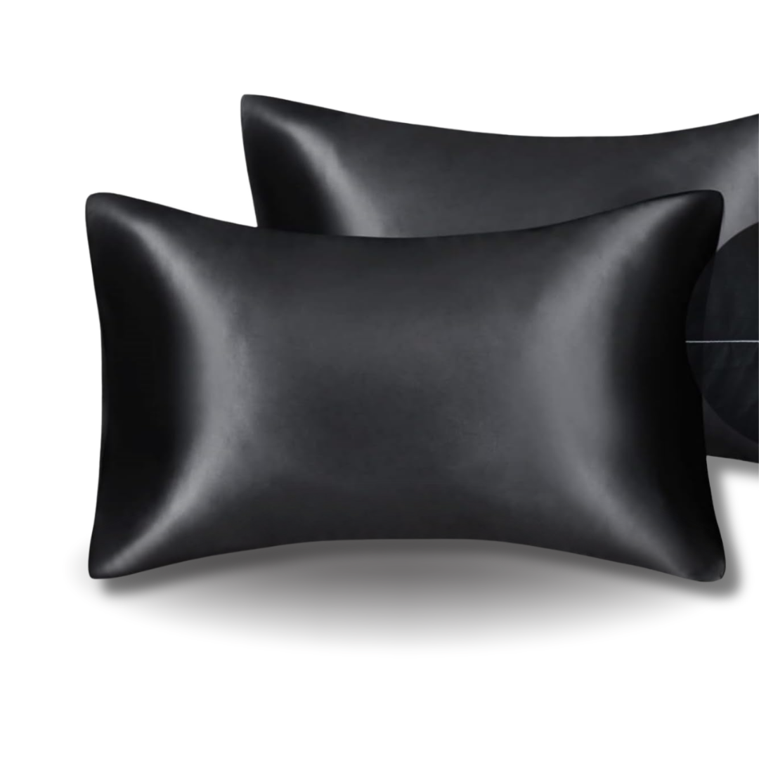 Juego de 2 fundas de almohada de Satín sedoso con cierre invisible. Color negro.