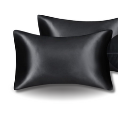 Juego de 2 fundas de almohada de Satín sedoso con cierre invisible. Color negro.