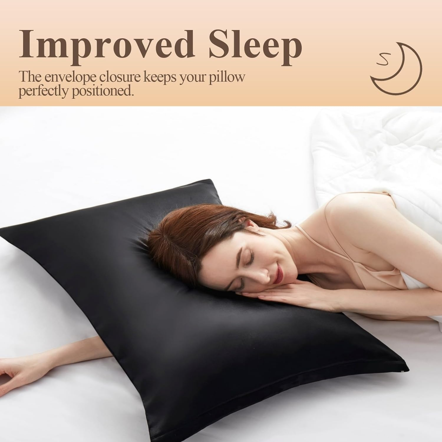 Juego de 2 fundas de almohada de Satín sedoso con cierre invisible. Color negro.