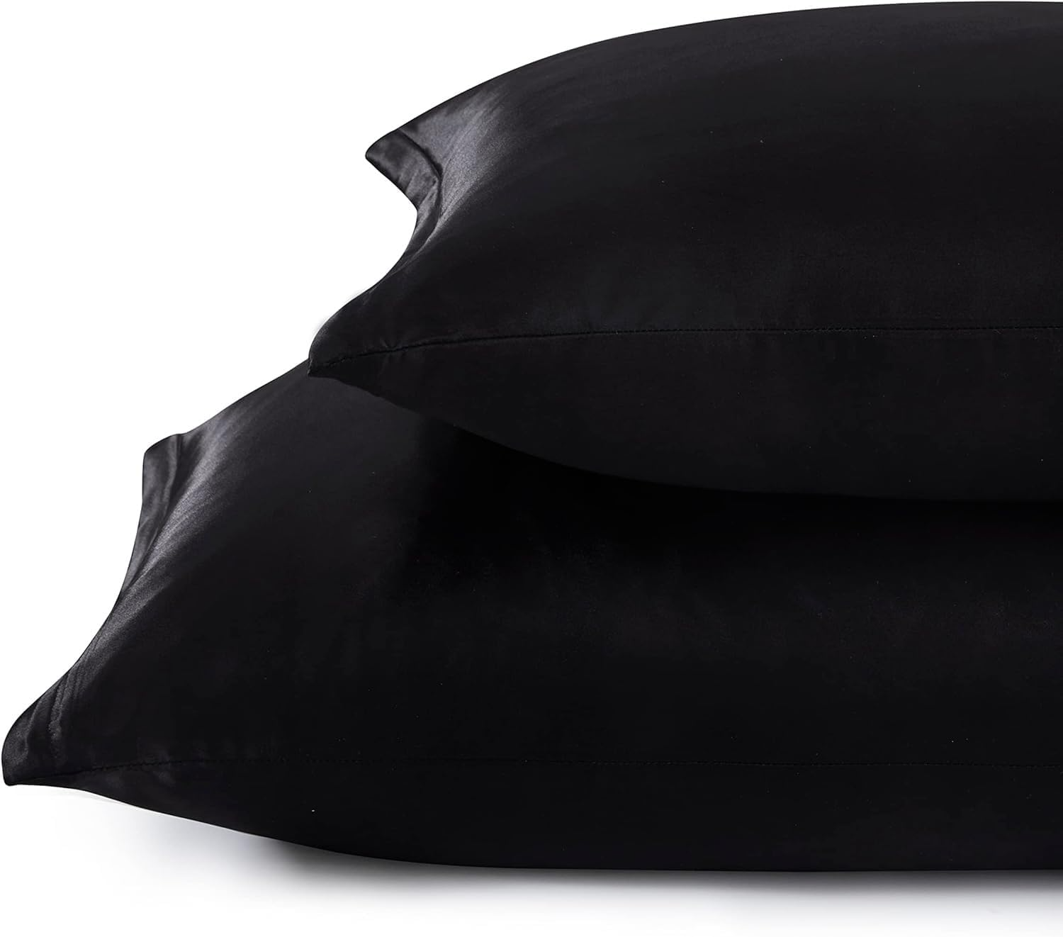Juego de 2 fundas de almohada de Satín sedoso con cierre invisible. Color negro.