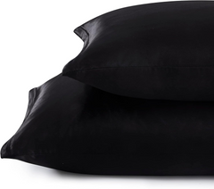 Juego de 2 fundas de almohada de Satín sedoso con cierre invisible. Color negro.