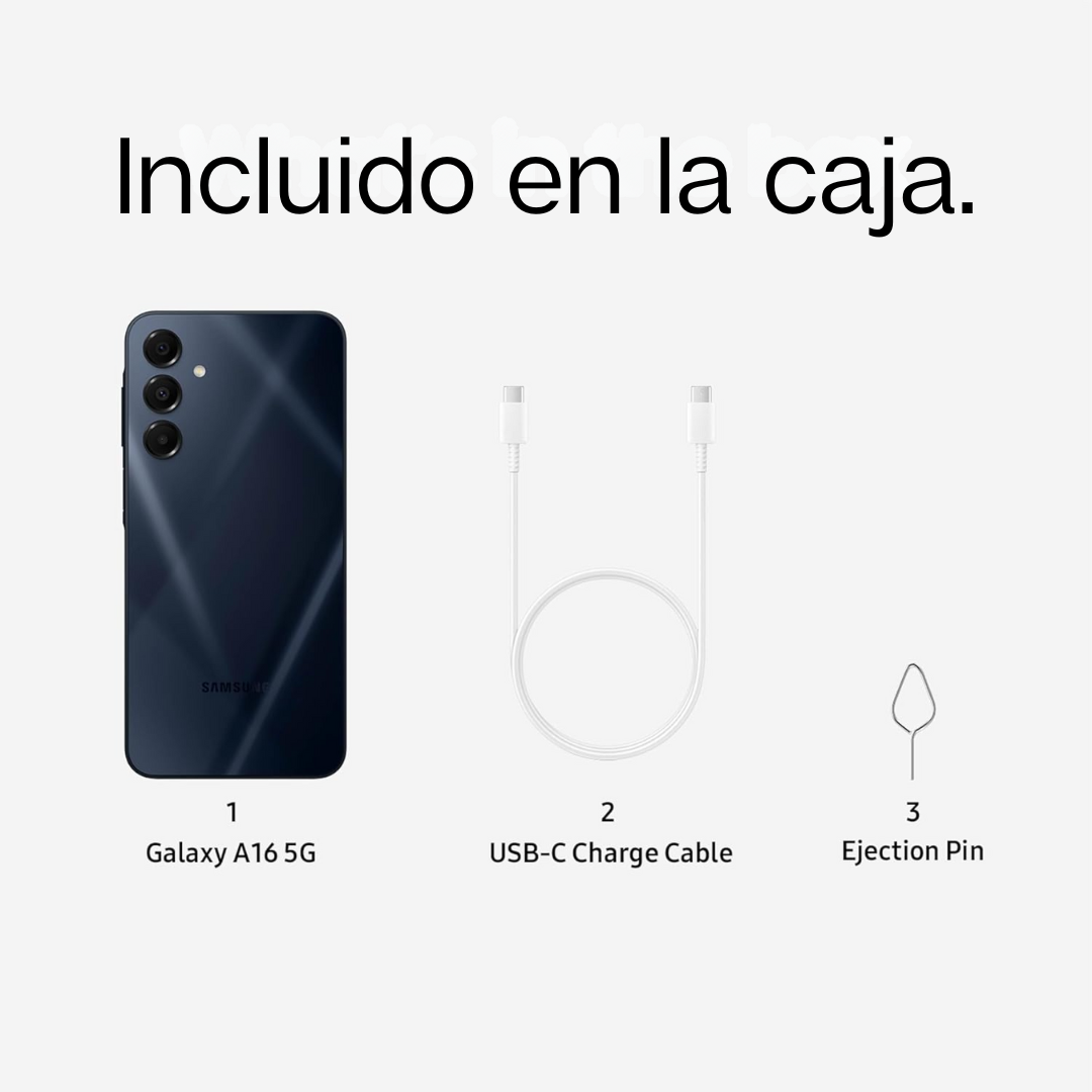 Samsung Galaxy A16 5G Serie A, teléfono inteligente Android, pantalla AMOLED grande, diseño duradero, carga súper rápida, almacenamiento expandible, conectividad 5G. Para línea con CLARO.