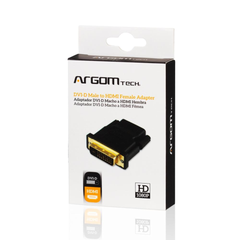Adaptador marca Argom DVI-D Macho a HDMI Hembra, Color Negro. Adaptador de Video.