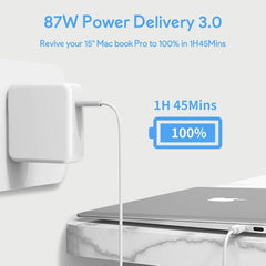 Cargador para Mac Book Pro - Mac Book Pro Charger - 87W USB C Power Adapter. Incluye cable de carga de 6.6 Pies (2 mts. o 200 cm.)