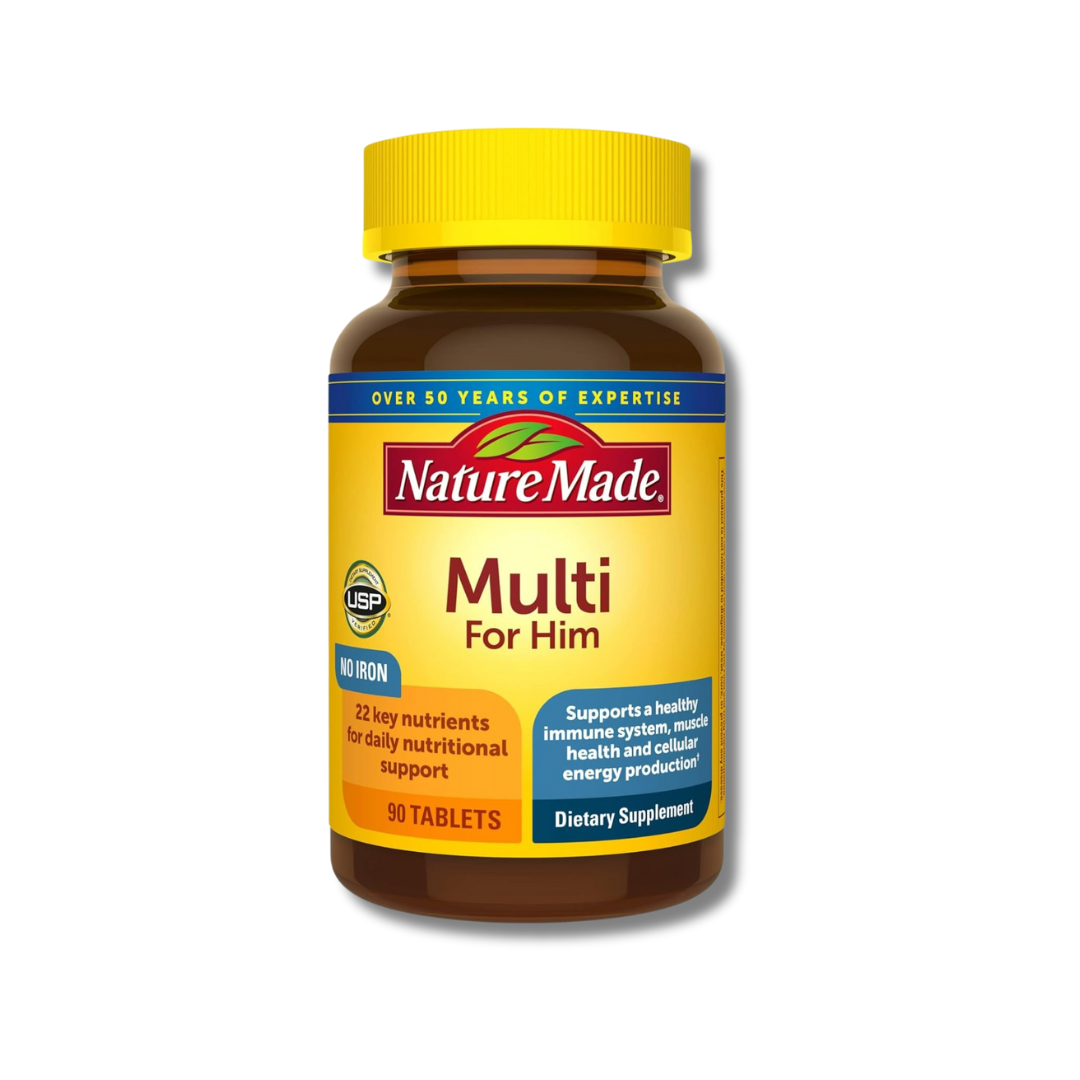 Suplemento multivitamínico para hombre. Tabletas de multivitaminas marca Nature Made para hombre, Presentación de 90 tabletas para complementar la nutrición diaria.