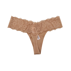 Thong Panty VS. Panti Victoria Secret para mujer. Color beige de encaje en cintura. Tanga.