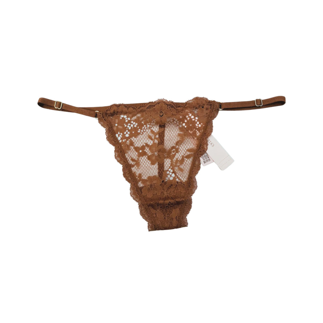 Thong Panty VS. Panti Victoria Secret para mujer. Color moca de encaje. Tanga.