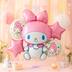 Juego de Globos metálicos Sanrio My Melody, suministros de decoración para fiesta de cumpleaños de niña, decoración para Baby Shower, 5 piezas de globos foil.