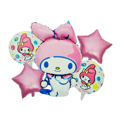 Juego de Globos metálicos Sanrio My Melody, suministros de decoración para fiesta de cumpleaños de niña, decoración para Baby Shower, 5 piezas de globos foil.