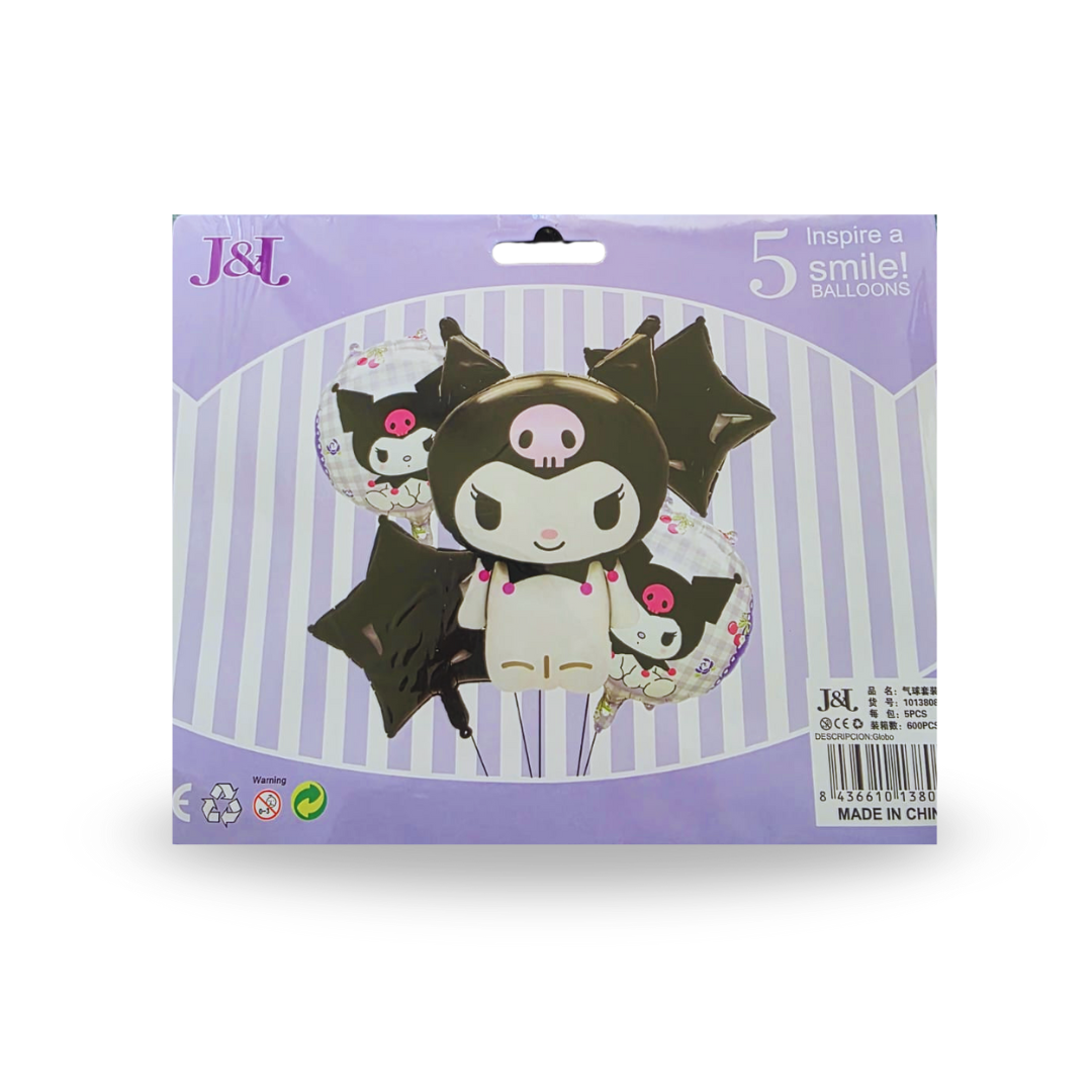 Juego de Globos metálicos Sanrio Kuromi, suministros de decoración para fiesta de cumpleaños de niña, decoración para Baby Shower, 5 piezas de globos foil.