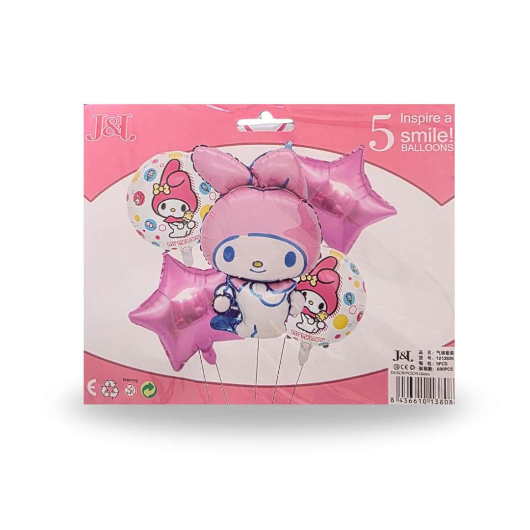 Juego de Globos metálicos Sanrio My Melody, suministros de decoración para fiesta de cumpleaños de niña, decoración para Baby Shower, 5 piezas de globos foil.