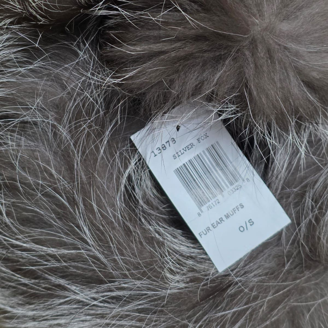 Sombrero Genuino de Diseñador Eric Javits NY - Fur Ear Muffs (Orejeras) - Color Silver Fox.