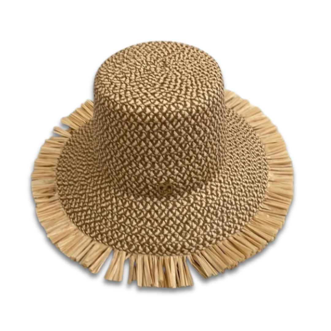 Sombrero Genuino de Diseñador Eric Javits NY - Tiki Bucket - Color Peanut.