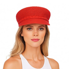 Sombrero Genuino de Diseñador Eric Javits NY - Capitan Cap - Color Rojo.