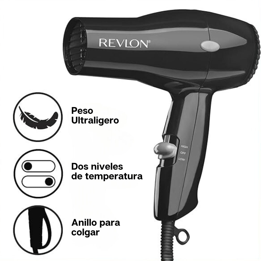 Revlon Secador de Pelo Compacto | Diseño Ligero de 1875 W, Perfecto para viajes, (negro)