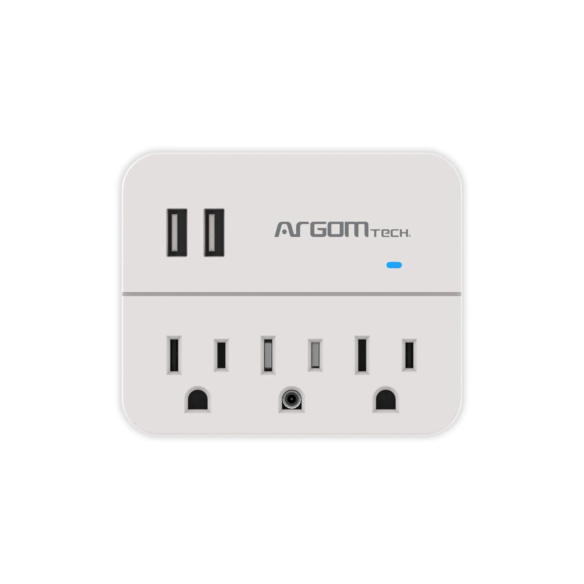 Tomacorriente, Regleta con Protector de voltaje, Estación De Carga Protector Contra Sobretensiones 3 Tomas/2 Usb. Color Blanco