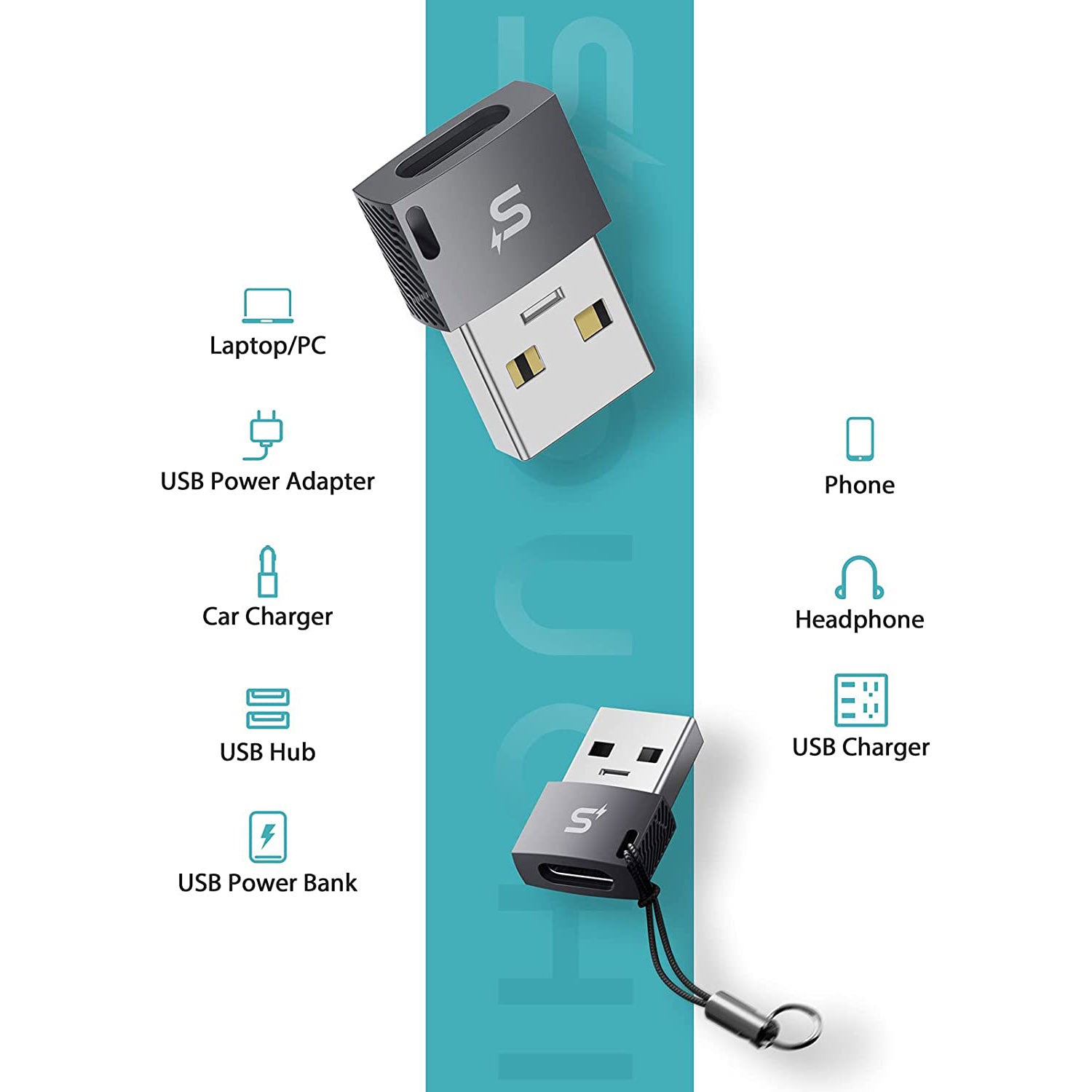 Stouchi - Adaptador USB C a USB A (paquete de 2)