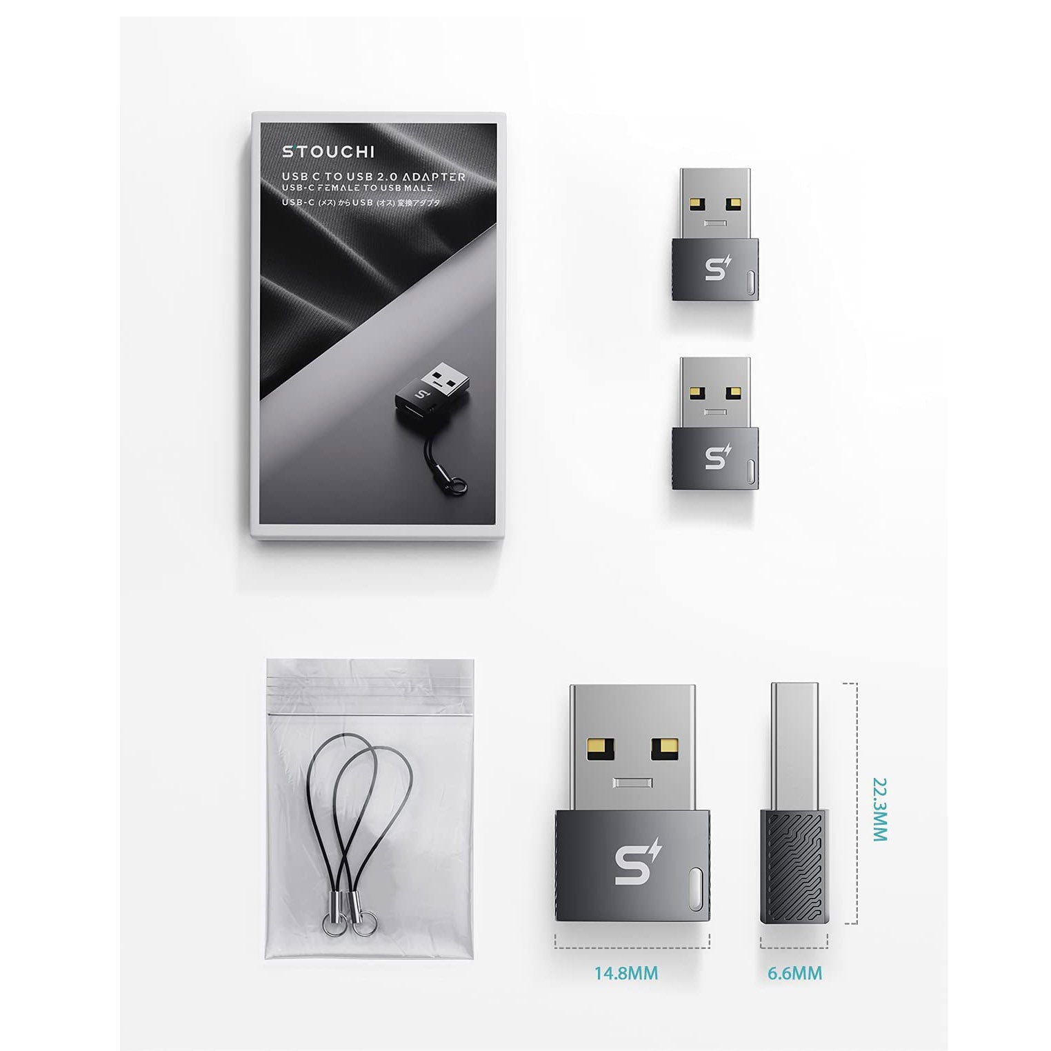 Stouchi - Adaptador USB C a USB A (paquete de 2)